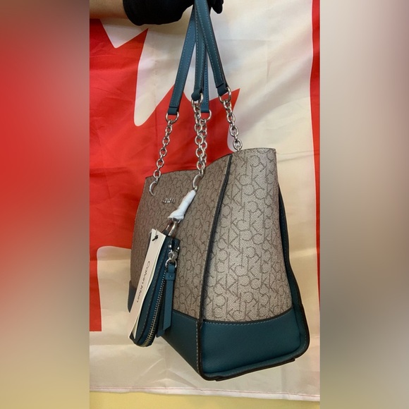 CALVIN KLEIN Blue Brown Khaki SHOULDER TOTE BAG - Picture 8 of 8